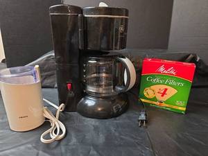 lot 3009 image: Coffee Making Bundle - GE 12-Cup Maker, New Krups Coffee Grinder & Filters
