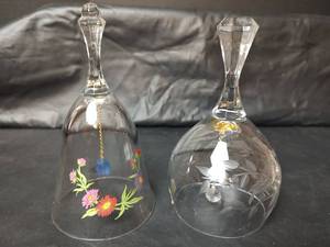 lot 3037 image: Enesco Lead Crystal Glass Bell - Made In Germany and Clear Glass Bell with Flowers