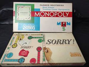 lot 3041 image: Vintage Parker Brothers Monopoly and Sorry Board Game Set
