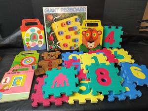 lot 3054 image: Vintage Tuffy Tote Book Set, Giant Pegboard, Soft Foam Floor Puzzle and More