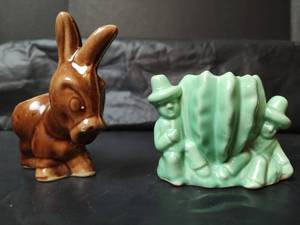 lot 3058 image: Mid Century Ceramic Planters - Porcelain Donkey and Cactus