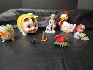 lot 3059 image: Assorted Decorative Lot-Ceramic Piggy Bank, Figurines and More