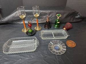 lot 3061 image: Avon Indian Tepee Wild Country After Shave and Roses Cologne Bottles,  Clear Glass Relish Dishes and More