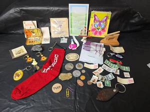 lot 3069 image: Assorted Lot - Vintage Stamps, Key Chains and More