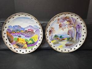 lot 3087 image: Vtg Japanese Hand Painted Landscape Decorative Ceramic Plates