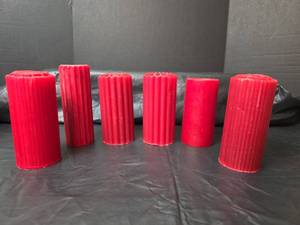 lot 3097 image: Red Ribbed Pillar Candles Set of 6