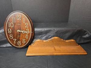 lot 3099 image: Verichron Quartz Wooden Wall Clock and Wood Shelf