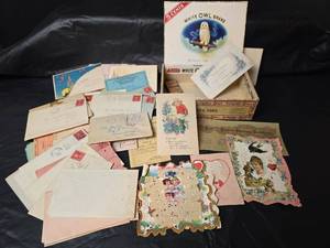 lot 3111 image: Vintage 1920s Valentine Cards and School Documents Collection, Letters and More