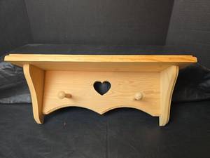 lot 3118 image: Decorative Pine Wall Shelf with Heart Cutout, 19 wide x 8 tall x 6 deep