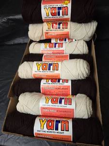 lot 3123 image: Acrylic Knitting Yarn - 4 Brown and 4 Off White
