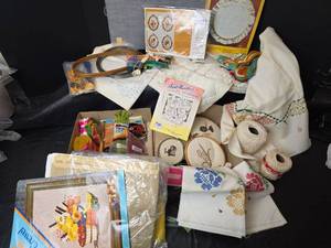 lot 3125 image: Assorted Craft Lot - Needlework, Candlewicking and More