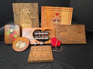 lot 3141 image: Decorative Wooden Wall Art Collection with Blessing Counter