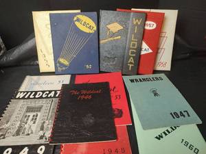 lot 3213 image: Vintage 1940s-1960s Wildcat High School Yearbook Collection, includes 1947 Wranglers Elementary Yearbook