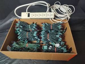 lot 3235 image: Multicolored Holiday String Lights with Power Strip and Extension Cord