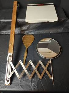 lot 3257 image: Extendable Wall Mirror with Hand Mirror and Scale