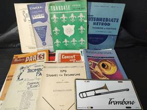 lot 3258 image: Classic Trombone Sheet Music Collection with License Plate