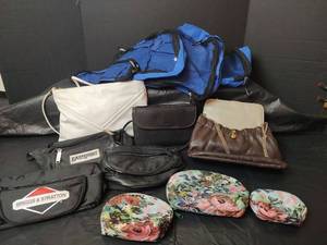 lot 3273 image: Mixed Bag Collection - Leather Fanny Pack and Purses, Floral Cosmetic Cases and More