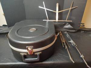 lot 3276 image: Ludwig Drum Co Chicago Bass Drum with Case, Stand, Drumsticks and Music Stand and More