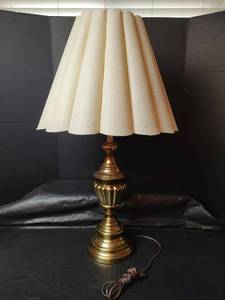 lot 3282 image: Brass Table Lamp with Pleated Fabric Shade