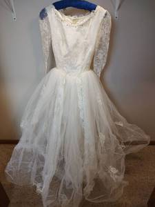 lot 3292 image: Homemade Long Sleeve Lace Wedding Dress, Intricate Lace Work, Button Back and Sleeves