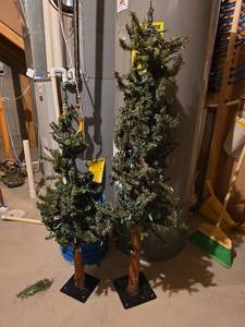 lot 3302 image: Pre-lit Artificial Christmas Trees with Stands - Set of 2 36in and 48in