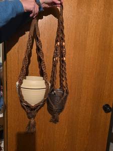 lot 3315 image: 1970s Macrame Plant Hangers- Pot not included