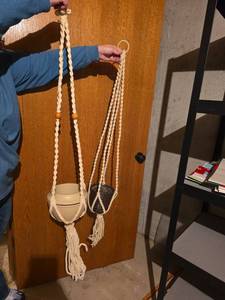 lot 3318 image: Macrame Plant Hangers with Wooden Beads- Pots not included