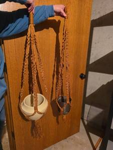 lot 3319 image: 2 Macrame Plant Hangers- Pots not included