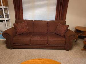lot 50 image: Lane 91in. Brown Sofa with Decorative Nailhead Trim