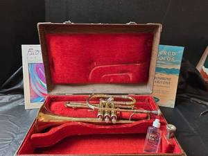 lot 66 image: Antique Cleveland Superior Trumpet with Case and Sheet Music