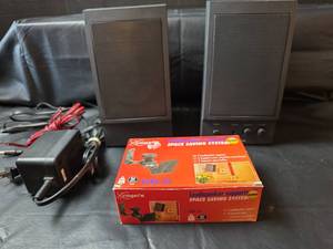lot 218 image: Vogels VLBL 10 Wall Mount Speaker Supports Set and Radio Shack Speakers