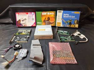 lot 256 image: 1990s PC Hardware Bundle - Samsung CD-ROM, Sound Card, Network Card & Modem