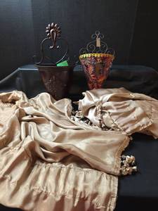 lot 260 image: 2 Metal Wall Pockets and 4 Curtain Panels