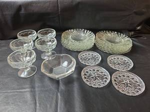 lot 350 image: Crystal Glass Dessert Set, Snack Plates, and Crystal Coasters