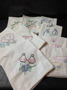 lot 358 image: Hand Embroidered Kitchen Tea Towel Set