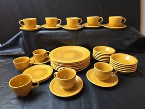 lot 390 image: Coventry Yellow Dinnerware Set with Floral Pattern 39pc
