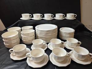 lot 397 image: Pfaltzgraff White Octagonal Dinnerware (complete 12 place setting with 2 extra dinner plates) 62pc.