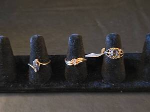 lot 434 image: 10K Gold Blue Sapphire and Diamond Ring - wt. 2gm, 10K Gold Ring, wt. 2.45gm, Size 7.5, and 14K Gold Electro-Plate, Size 5 (See Pics)