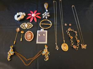 lot 456 image: Jewelry Collection with Cameos, Brooches,  and Necklaces