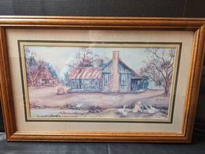 lot 494 image: Country Farmhouse with Geese Print