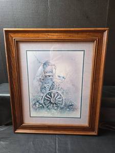 lot 502 image: Framed Blue Bird and Wagon Wheel Print