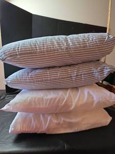 lot 597 image: 4 Bed Pillows - Blue Striped and White