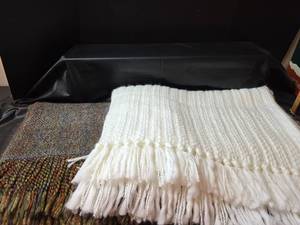 lot 601 image: Handcrafted Multicolor Knit Lap Blankets with Fringe