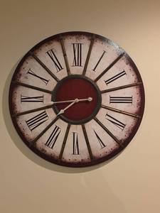 lot 604 image: Large Roman Numeral Wall Clock with Burgundy Center