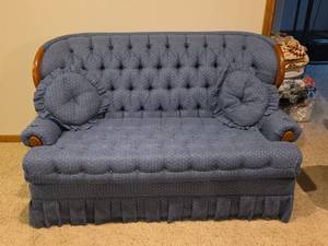 lot 607 image: Vintage Blue Loveseat - Well Loved - 62in long