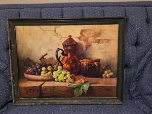 lot 613 image: Still Life with Copper Kettle and Grapes Picture
