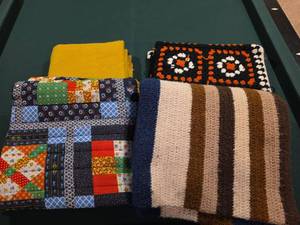 lot 619 image: Handmade Afghan Blanket Set with Patchwork Quilt