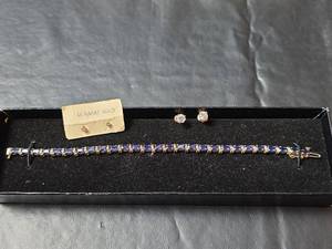 lot 635 image: Sapphire Tennis Bracelet (NOT MAGNETIC), with Diamond Stud Earrings Set, and More
