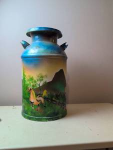 lot 5026 image: Hand-Painted Farm Scene Milk Can