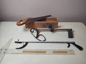 lot 5035 image: Carpentry Tool Set - Accurate Mitre Box and Modern Reacher Grabber